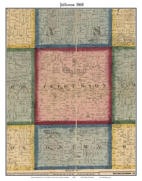 Jefferson Michigan 1860 Old Town Map Custom Print Cass Co Old Maps