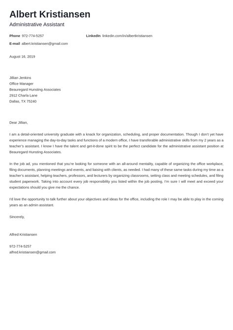 Administrative Assistant Cover Letter Examples For 2024