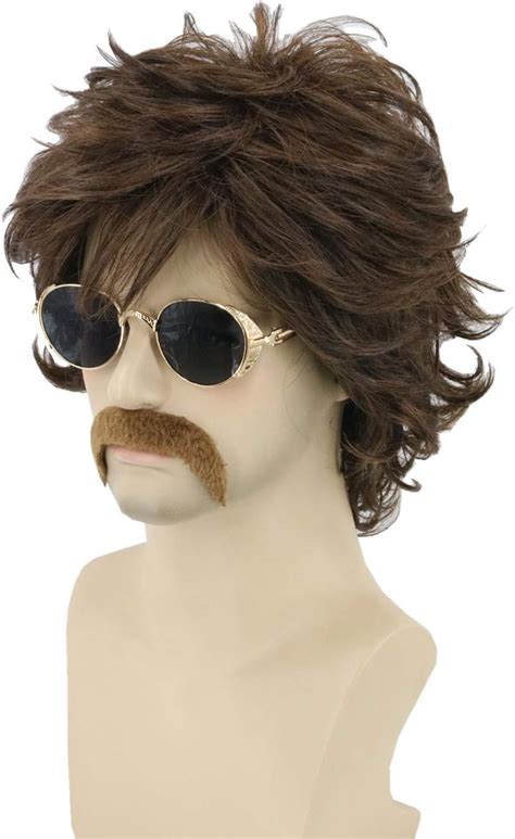 Karlery Mens Short Curly Fluffy Dark Brown Wig Halloween