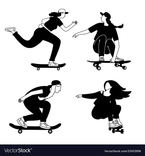 Girls Skateboarding Silhouettes Royalty Free Vector Image