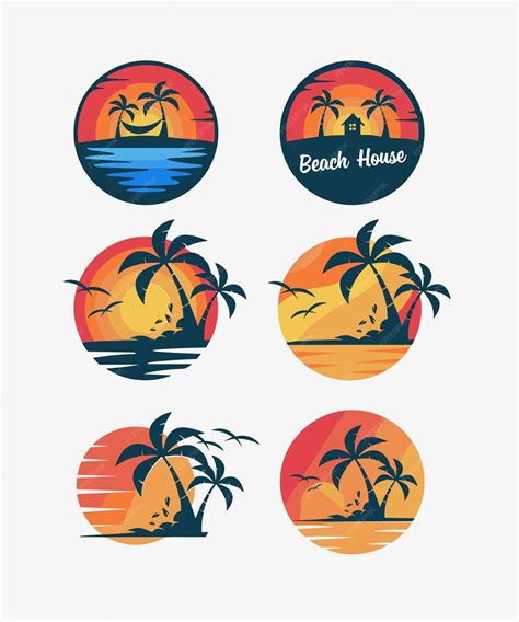 Premium Vector Set Of Beach Sunset Illustrations