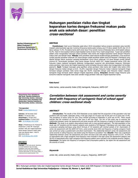 PDF Hubungan Penilaian Risiko Dan Tingkat Keparahan Karies Dengan