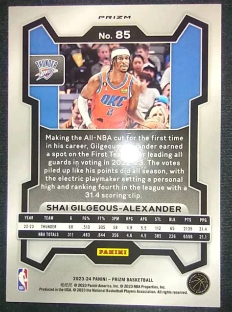 SHAI GILGEOUS ALEXANDER 2023 24 Panini Prizm Argent 85 Oklahoma City