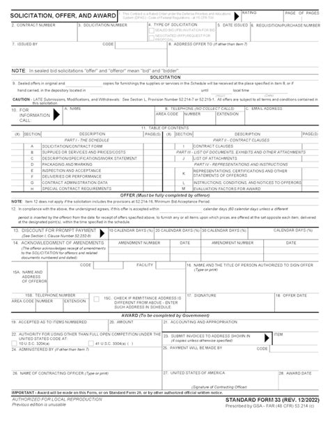 How To Read A Solicitation Offer And Award Form Sf