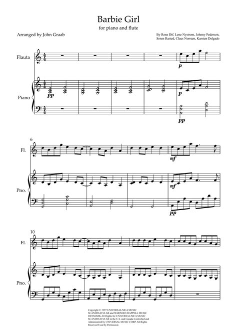 Barbie Girl Arr John Graab By Aqua Sheet Music For Flute Solo At Sheet Music Direct