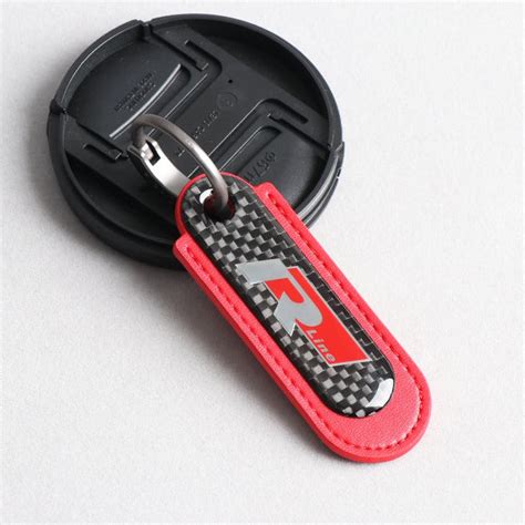 Volkswagen R Line Carbon Fiber With Red Leather Keychains