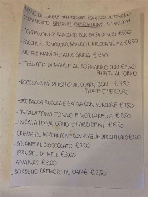 Menu Da La Villa Campogalliano Pub Bar Campogalliano