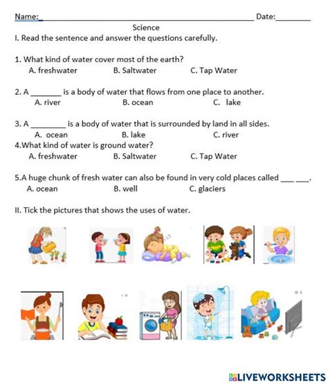 Sources Of Water Worksheet For Grade 1