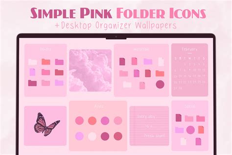 Free Pink Aesthetic Folder Icons With Cute Desktop Organizer Wallpaper