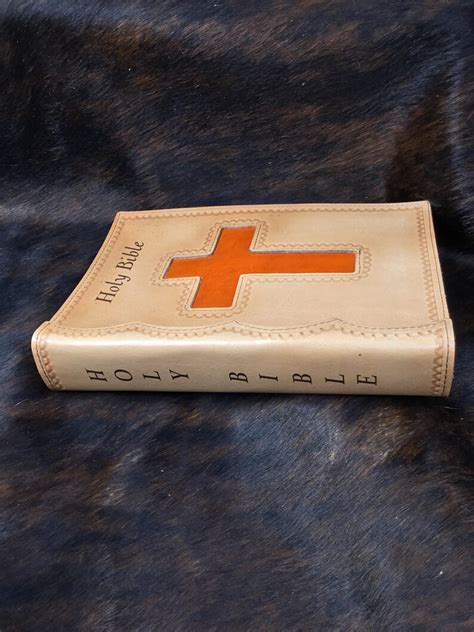 Handcrafted Laser Engraved Leather Bible Cover With Orange Etsy