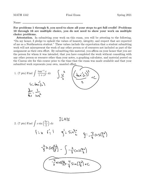 1342 Final Spring 2021 Math 1342 Final Exam Spring 2021 Name For