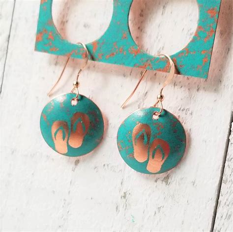 Sandal Earrings Beach Themed Gifts Copper Patina Earrings Wedding