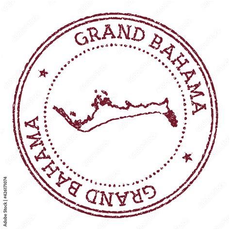 Grand Bahama Round Rubber Stamp With Island Map Vintage Red Passport