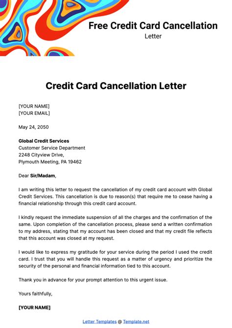 Free Credit Card Cancellation Letter Template Edit Online And Download