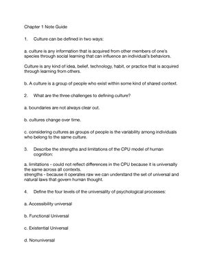 Chapter Notes For Cross Cultural Psychology Chapter 2 Notes Do