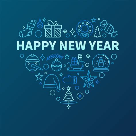 Happy New Year Heart Shaped Line Blue Festive Design 12741591 Vector