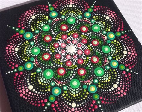 Original Dotart Green Pink Mandala Painting On Canvas Painting Office