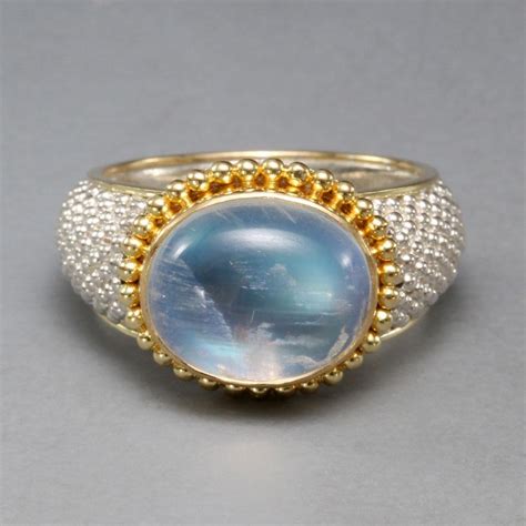 Steven Battelle 56 Carats Rainbow Moonstone Sterling Silver 18k Gold