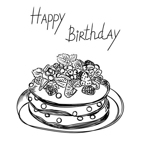 Birthday cake in sketch style | Illustrator Graphics ~ Creative Market