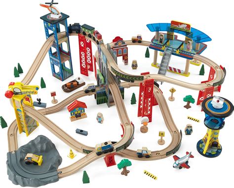 KidKraft 17809 Circuito de tren de juguete de madera para niños Super