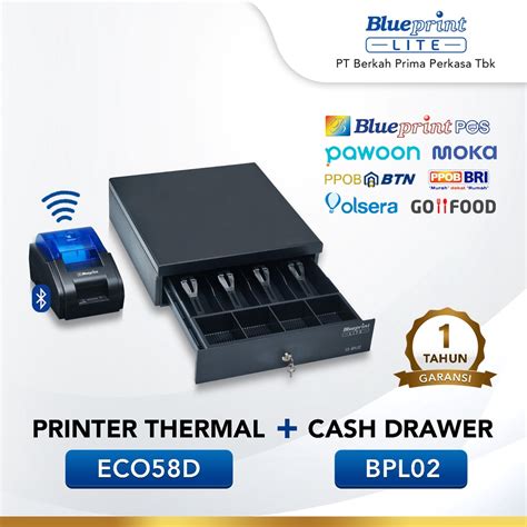 Jual Paket Alat Kasir Blueprint Printer Thermal Eco58d Cash Drawer Cd