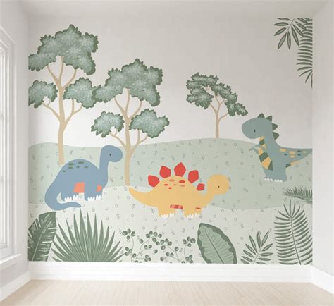 Papel De Parede Infantil Dinossauro Floresta Bebê Vr265 Elo7