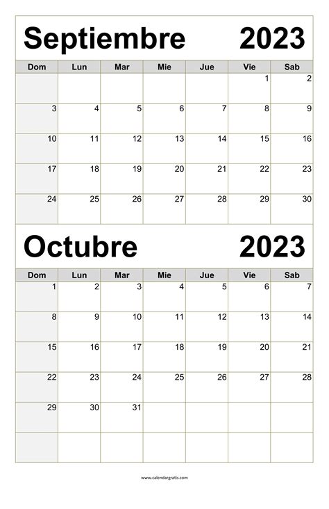 Calendario Septiembre Octubre 2023