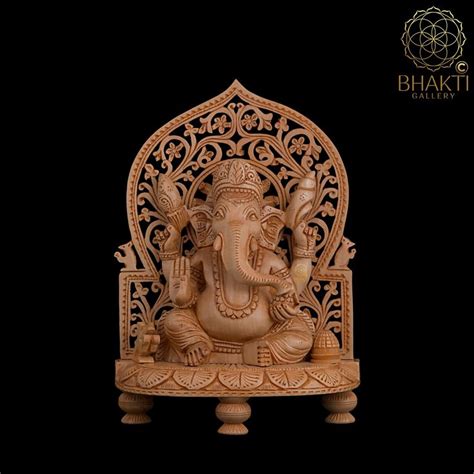 Ganesha Statue In Wood 8 5 Inch Hand Carved Wooden Ganesh Murty