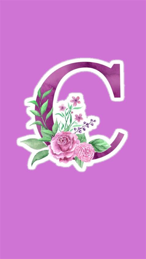 Purple Letter C Wallpaper With Flowers And Leaves