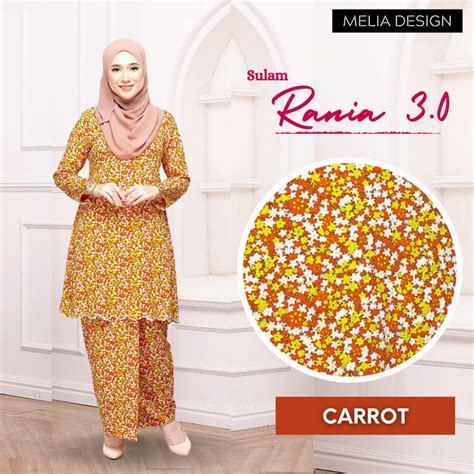 By Melia Design Baju Hot Raya Kurung Moden Riau Corak Bunga Cotton