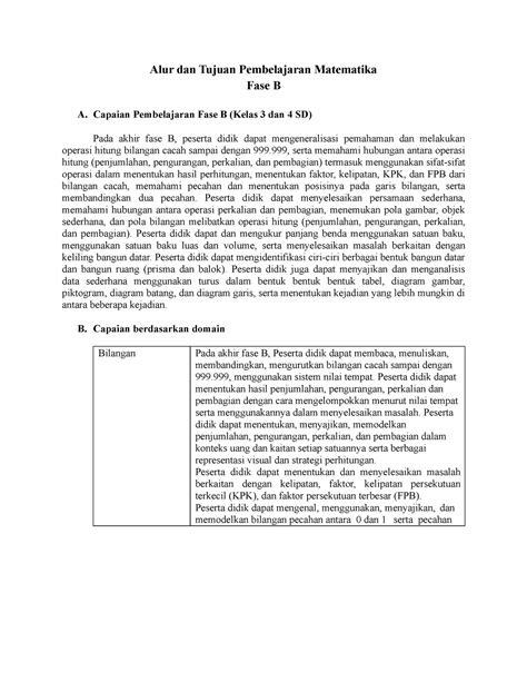 Atp Matematika Kelas 4 Sd Negeri 3 Ubung Alur Dan Tujuan Pembelajaran Matematika Fase B A