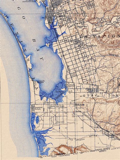 San Diego California Restored Vintage Map 19041941 Etsy