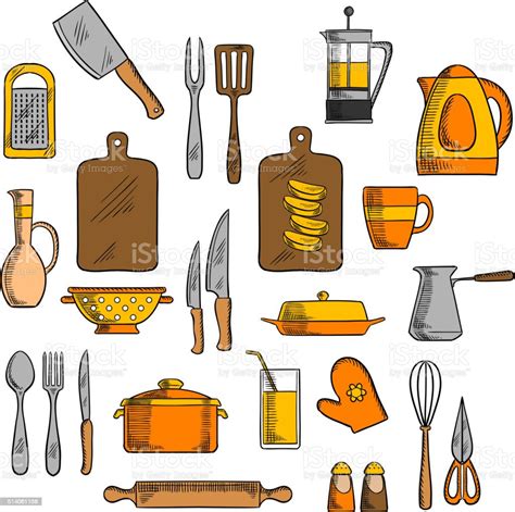 Kitchenware And Kitchen Utensil Icons Stock Illustration Download