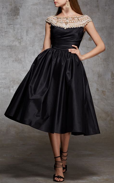 Marchesa Pearl Silk Taffeta Dress in Black - Lyst