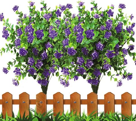 Sinhoon Bundles Artificial Flowers Fake Outdoor Uv Resistant Plants