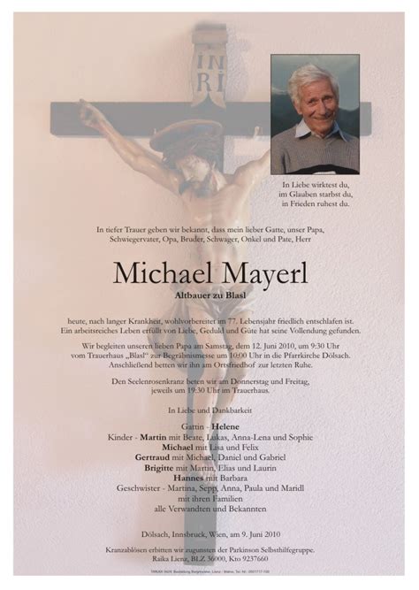 Todesanzeige Michael Mayerl Trauer Link