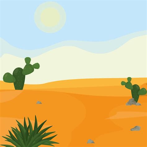 Dibujos Animados De Paisaje Del Desierto Vector Premium