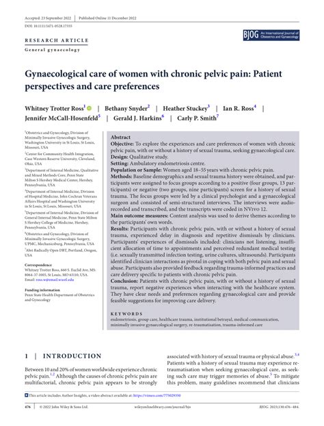 Gynecologic Care Of Women With Chronic Pelvic Pain Patient