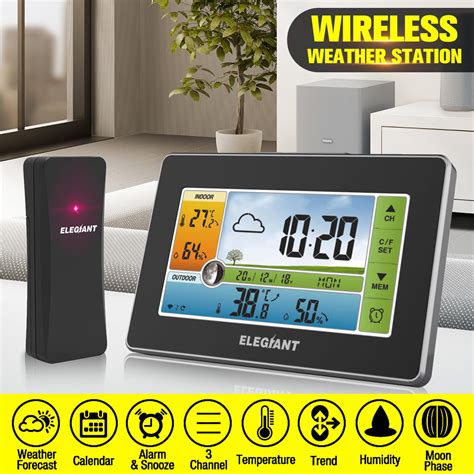 Wireless Weather Station, Digital Thermometer Hygrometer Indoor Outdoor Temperature Humidity ...