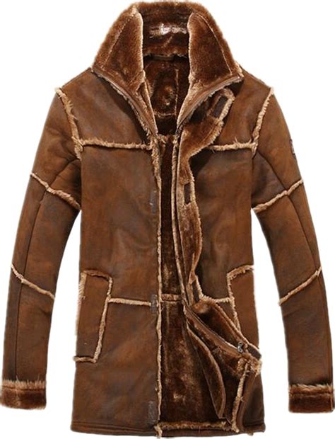 Allonly Mens Vintage Sheepskin Jacket Fur Leather Jacket Cashmere