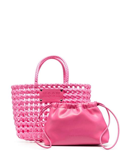 Buy Msgm Logo Plaque Woven Tote Bag Pink At 50 Off Editorialist