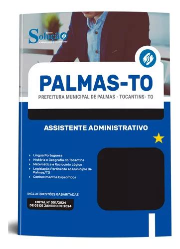 Apostila Assistente Administrativo Palmas To 2024 Ed Solução Frete grátis