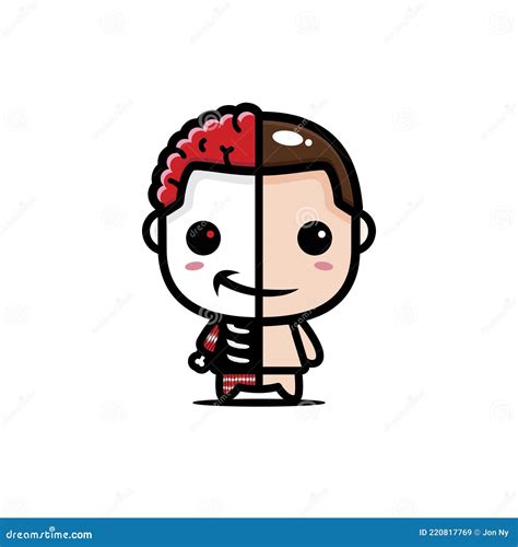 Cute Male Cartoon Character With Half Skull Stock Vector Illustration