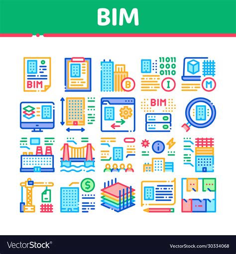 Bim building information modeling icons set Vector Image