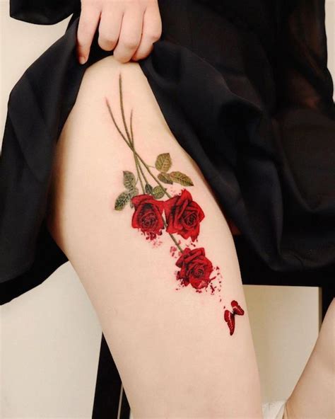 Flower Outer Thigh Tattoos