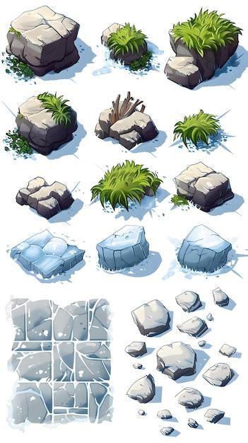 Isometric 2d Game Texture Tiles 2d Cartoon Level Ground Blocks Of Various Materials Rock Sand Ic