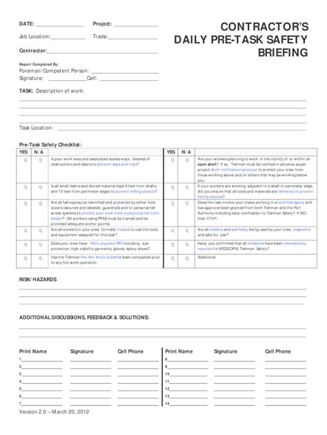 Contractors Daily Pre Task Safety Briefing 2012 2022 Fill And Sign