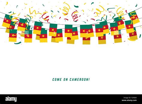 Cameroon Garland Flag With Confetti On White Background Hang Bunting