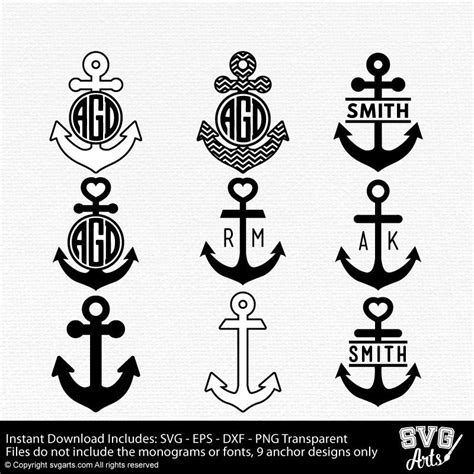 Anchor Monogram Cut Files Svg Eps Dxf And Png 9 Variety Of Anchors Designs