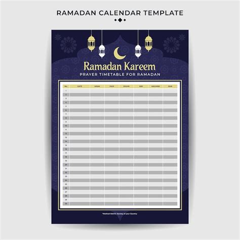 Premium Vector Ramadan Calendar With Iftar Time Schedule Table